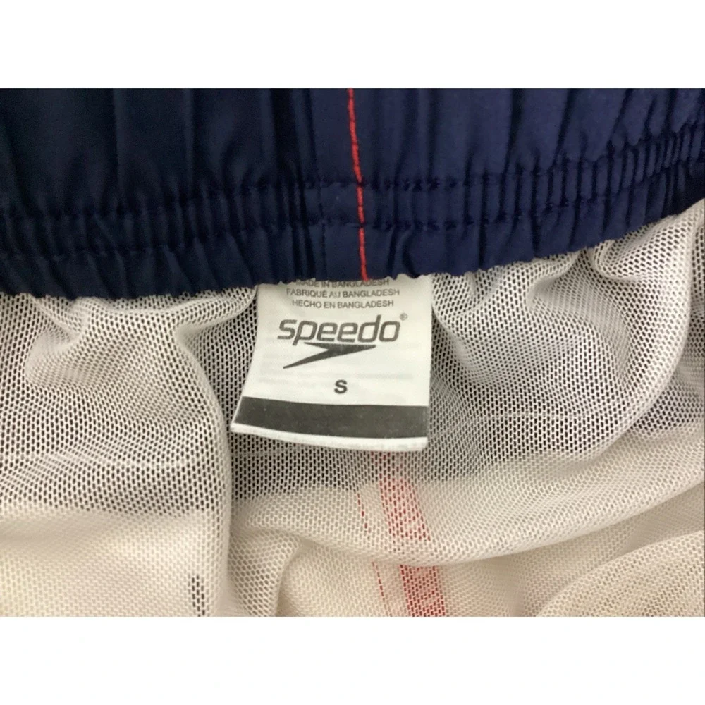 Speedo Swim Shorts Colorblock Red White Navy Men's S Elastic Waist Mesh Lining